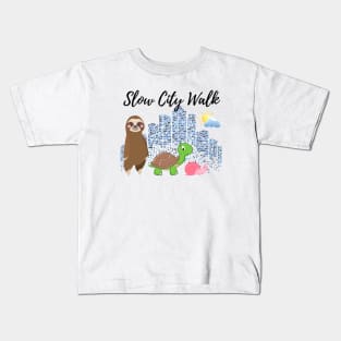 Slow  City Walk - gang of Sloth, Tortoise and Snail Kids T-Shirt